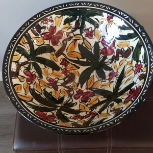 Floral Ceramic Bowl with Black Rim